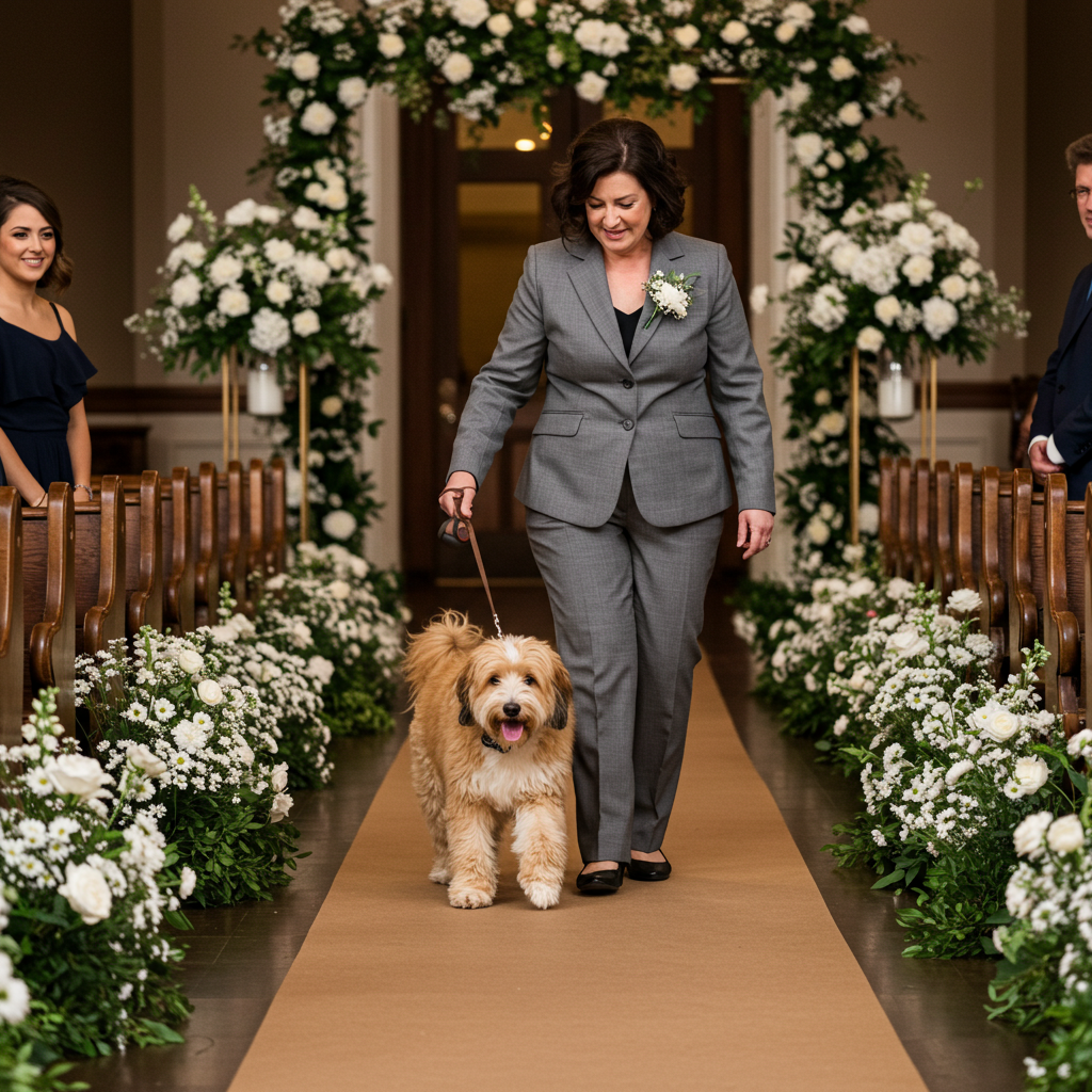 dog-getting-walked-down-aisle Dog being walked down the wedding aisle