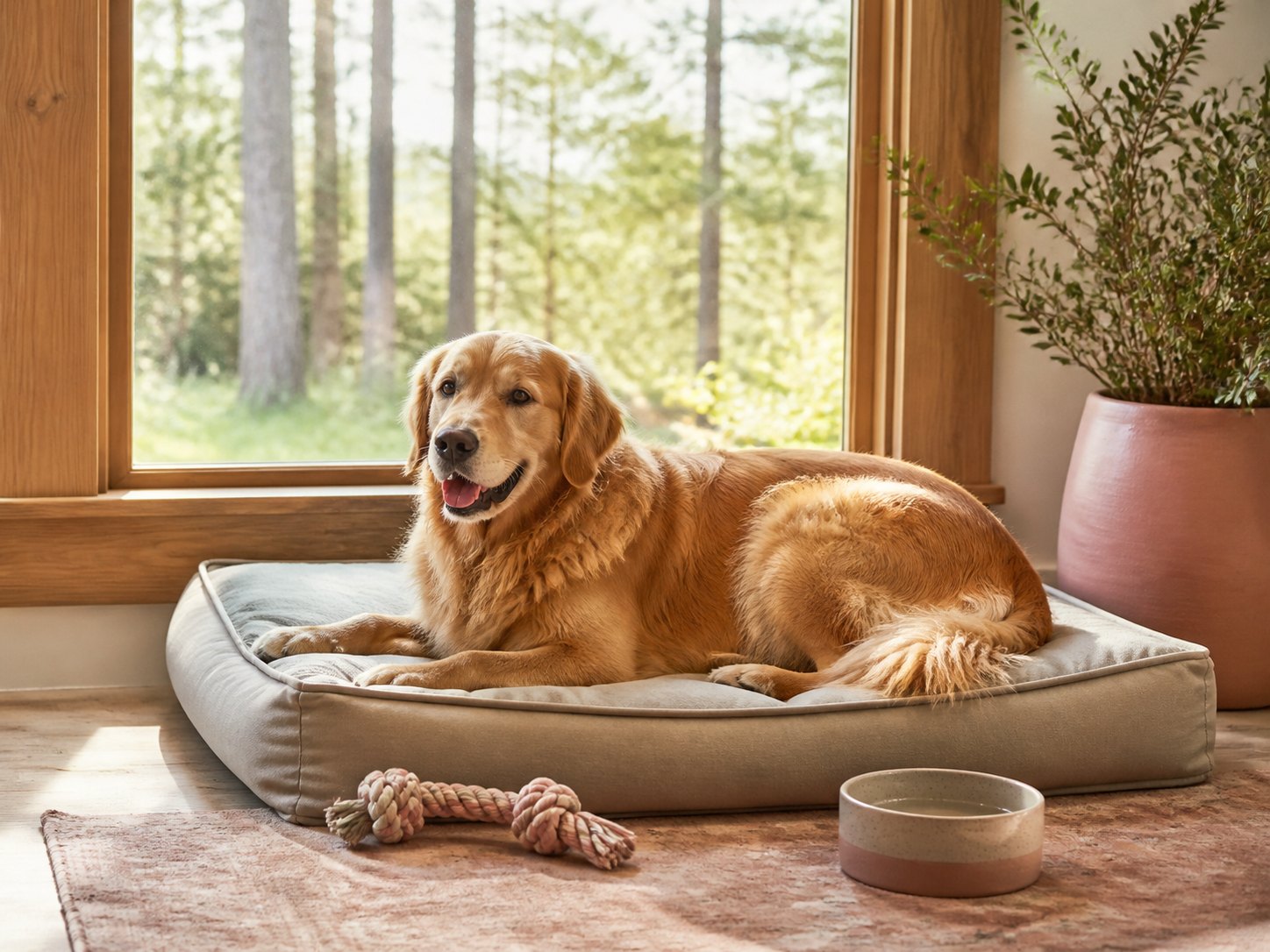 Dog relaxing in a private Grand Rapids residential backyard